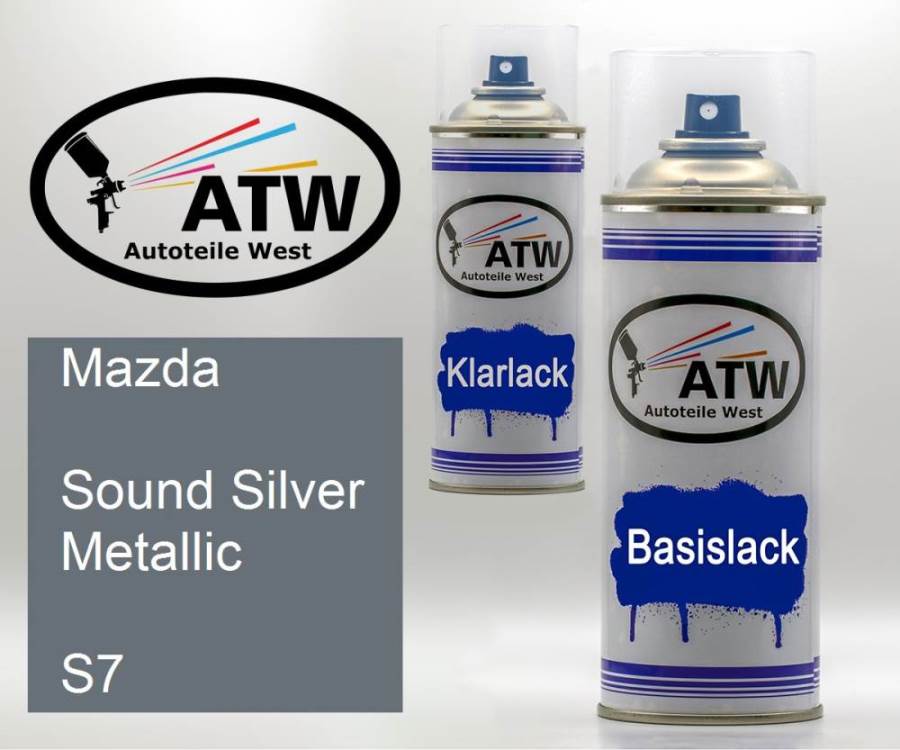 Mazda, Sound Silver Metallic, S7: 400ml Sprühdose + 400ml Klarlack - Set, von ATW Autoteile West.